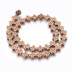 с Покрытием Меди Гальванические немагнитная синтетический гематит бисер пряди, полировать, крестик, с медным покрытием, 10x10x4 мм, отверстие : 1 мм, около 40 шт / нитка, 15.94 дюйм (40.5 см)
