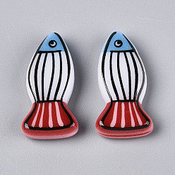 (123L) Белый крем непрозрачный блеск Печатные непрозрачные бусины из смолы, рыба, огнеупорный кирпич, 13.5~14x27~28x5~6 мм, отверстие : 1.4~1.5 мм