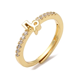 Козерог Стойка с покрытием из латуни, прозрачные регулируемые кольца созвездия кубического циркония для женщин, без кадмия и без свинца, долговечный, Козерог, 6x4.9 мм, внутренний диаметр: 18 мм