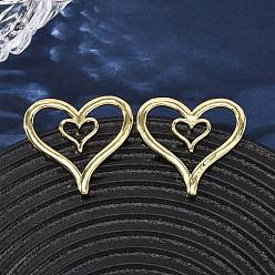 Настоящее золото 18K Латунные серьги-гвоздики в форме сердца, без кадмия и без свинца, стойки покрытие, долговечный, реальный 18 k позолоченный, 31.5x33.5 мм