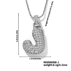 Letter J Элегантные латунные микропаве прозрачные кубические цирконии 3d начальные ожерелья, идеальный подарок для нее, платина, буква J, 15.75 дюйм (40 см)