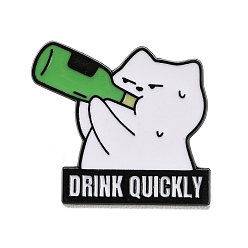 Белый Значки с изображением пьяной кошки, булавки для лацканов из сплава для одежды рюкзака, чёрные, белые, 27x31.5 мм