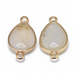 Natural Agate Natural White Agate Links connectors, with Golden Tone Brass Findings, Faceted, teardrop, 27x14~15x6~7mm, Hole: 2mm
