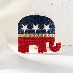 Red Independence Day US Flag Element Alloy Rhinestone Brooch, Elephant Brooch, Red, 43x50mm