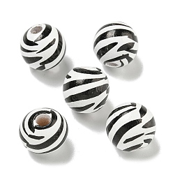 Черный Набивные деревянные европейские бусины, круглый с узором в полоску, чёрные, 15.5~16 мм, отверстие : 4~4.5 мм