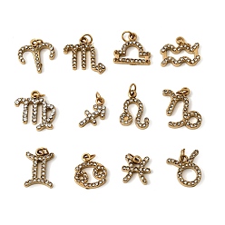 Золотой 304 подвески из нержавеющей стали, со стразами, чары созвездий, ионное покрытие (ip), золотые, 10.5~14.5x6.5~14.5x2~2.5 мм, Перейти кольцо: 4x0.8 мм, внутренний диаметр: 3 мм, 12 шт / комплект
