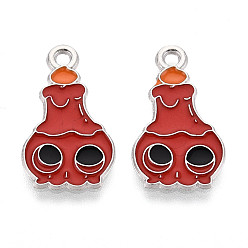 Bottle Подвески из сплава и эмали на тему Хэллоуина, без кадмия и без свинца, платина, огнеупорный кирпич, 21x12x1 мм, отверстие : 1.6 мм