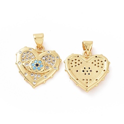 Golden Brass Micro Pave Cubic Zirconia Pendants, Heart with Evil Eye Charm, Golden, 23x18x13mm, Hole: 5x3mm