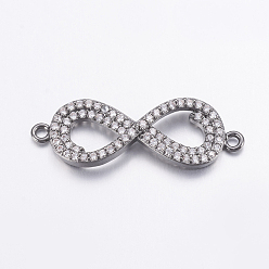 Gunmetal Brass Micro Pave Cubic Zirconia Links, Clear, Long-Lasting Plated, Infinity, Gunmetal, 10x29.5x3mm, Hole: 1.5mm