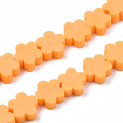 Sandy Brown Handmade Polymer Clay Bead Strands, Flower, Sandy Brown, 9~10x9~10x4~4.5mm, Hole: 1.6mm, about 36~40pcs/strand, 13.58 inch~14.57 inch(34.5~37cm)