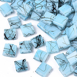 Light Sky Blue 2-Hole Drawbench Glass Seed Beads, Opaque Spray Painted, Rectangle, Light Sky Blue, 5x4.5~5x2~2.5mm, Hole: 0.5~0.8mm