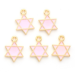 Pink Подвески из эмали и сплава, для евреев, звезда Давида, золотой свет, розовые, 16.5x12x2 мм, отверстие : 1.6 мм