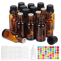 Кокосово-Коричневый Комплекты бутылки эфирного масла diy, включая пустые стеклянные бутылки, пластиковая воронка и капельница, милые бумажные наклейки цвета радуги, кокосового коричневый, 2.85x7.95 см, пластиковая заглушка: 26.5x13 мм, емкость: 20 мл (0.67 жидких унций)