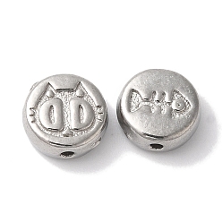 Нержавеющая Сталь Цвет Устойчивы к потускнению 304 бусины из нержавеющей стали, плоский круглый с кошачьей и рыбной костью, цвет нержавеющей стали, 7x3 мм, отверстие : 1 мм