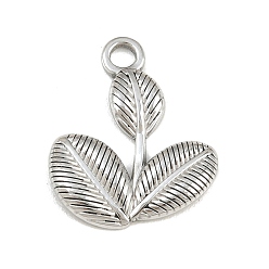 Stainless Steel Color 304 Stainless Steel Pendants, Leaf Charms, Stainless Steel Color, 22.5x19x2.5mm, Hole: 2.5mm