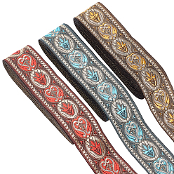 Gemischte Farbe 3 Rollen 3 Farben Ethno-Stickerei Polyesterbänder, Jacquardband, Bekleidungszubehör, Blumenmuster, Gemischte Farbe, 1-3/8 Zoll (34 mm), 7 m / Rolle, 1 Rolle / Farbe