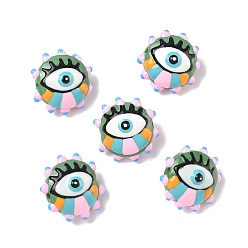 Pink Выпечка окрашенные стеклянные бусины, неровный плоский круглый с дурным глазом, с эмалью, розовые, 16~17x16~17x11~12 мм, отверстие : 1.2 мм