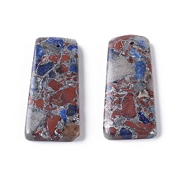Light Steel Blue Assembled Lapis Lazuli and Red Jasper Pendants, with Brass, Dyed, Rectangle, Light Steel Blue, 42~42.5x17~18x4~4.5mm, Hole: 1.2mm