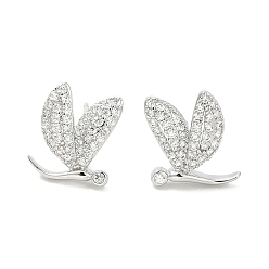 Платина Серьги-гвоздики из латуни с микро-паве из прозрачного кубического циркония для женщин, без кадмия и без свинца, долговечный, стрекоза, платина, 13x12 мм