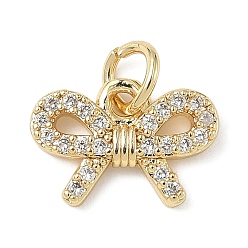 Настоящее золото 18K Латунные микро проложить кубического циркония прелести, без кадмия и без свинца, бантом, с целью перехода в кольце, реальный 18 k позолоченный, 8.5x12.5x2 мм, отверстие : 3 мм