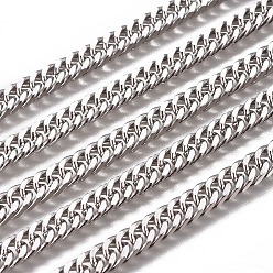 Stainless Steel Color Non-Tarnish Handmade 304 Stainless Steel Curb Chains, Twisted Chains, Unwelded, Faceted, Stainless Steel Color, 8x5.5x2.5mm, Wire: 1.2mm
