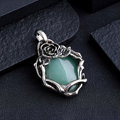 Зеленый Авантюрин Естественный зеленый авантюрин подвески, роза цветок матал драгоценные камни шармы, античное серебро, 45x30 мм