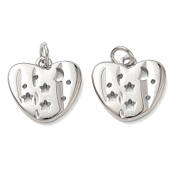 Platinum Brass Charms, Heart with Star & Moon Charms, Cadmium Free & Lead Free, Rack Plating, Long-Lasting Plated, Platinum, 14x14.5x2mm, Hole: 3.5mm