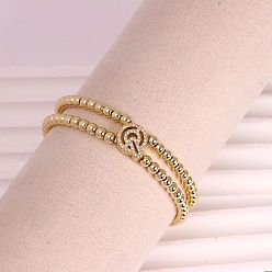 Letter Q Браслеты из латуни с микропаве из прозрачных кубических циркониевых бусин, двойные нити, эластичные, для женщин, буква и круг, золотые, Буква Q, 6.69 дюйм (17 см)