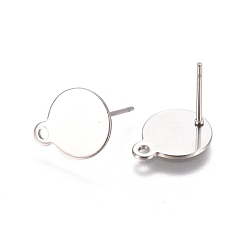 Stainless Steel Color 304 Stainless Steel Ear Stud Components, with Loop and Flat Plate, Flat Round, Stainless Steel Color, 13x10.5mm, Hole: 1.4mm, Pin: 0.7mm