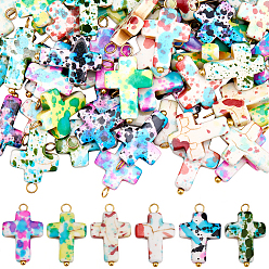 (52) Непрозрачная лаванда 60 шт. 6 цвета синтетическая бирюзовая краска для выпечки подвески, крестики-подвески с латунными петлями и эмалью, золотые, разноцветные, 20x12.5x3 мм, отверстие : 2 мм, 10 шт / цвет