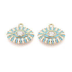 Темно-Голубой 304 подвески из нержавеющей стали с хрустальными стразами и эмалью, злые глаза, ионное покрытие (ip), реальный 18 k позолоченный, глубокое синее небо, 18x21x5 мм, отверстие : 2 мм