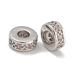 Лавандовый румянец Стойки обшивки латунь микро проложить кубического циркония бусы, без свинца и без кадмия, долговечный, платина, круглые, лавандовый румянец, 7.5x3 мм, отверстие : 3.5 мм