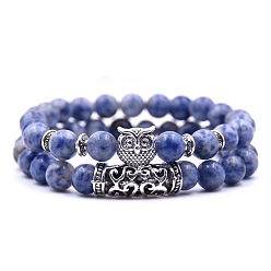 Sodalite Natural Sodalite Stretch Bracelets Set with Alloy Owl Beaded, Gemstone Jewelry for Women, 7-1/2 inch(19cm), 1Pc/style