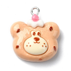 Медведь Подвески из смолы, с железной фурнитурой, медведь, 25x22x9.5 мм, отверстие : 2 мм