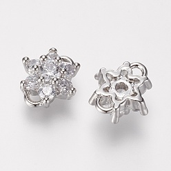 Платинированный Латунные микро проложить класса AAA кубического циркония ссылки, цветок, без кадмия, без никеля и без свинца, Реальная платина, 10x10x5 мм, отверстие : 2 мм