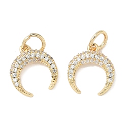 Золотой Латунные микро проложить кубического циркония подвески, прелести полумесяца, стойки покрытие, долговечный, с целью перехода в кольце, золотые, 13.5x12x2 мм, отверстие : 4 мм