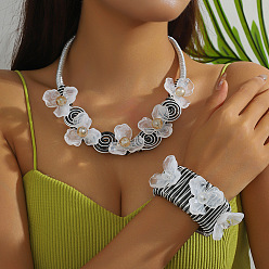 Белый Наборы из цветочного сплава, алюминия и смолы, ожерелья и браслеты-манжеты, белые, 510 мм