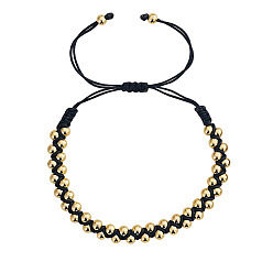 Черный Латунные круглые бусины плетеные браслеты из бисера, Регулируемые браслеты из плетеной нейлоновой нити для женщин, чёрные, 11.02 дюйм (28 см)