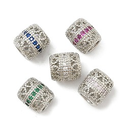 (52) Непрозрачная лаванда Латунные микро проложить Цирконий Европейский бисером, бусины с большим отверстием, баррель, стойки покрытие, без кадмия и без свинца, долговечный, платина, разноцветные, 10x9 мм, отверстие : 5 мм