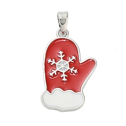 Платина Латунь эмаль подвески, рождественские перчатки прелести, платина, 22x14x2 мм, отверстие : 4x2.5 мм