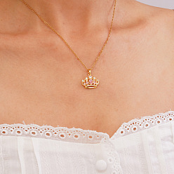 Pink Подвеска в виде короны из латуни с инкрустацией кубическим цирконием 304 цепочка из нержавеющей стали для женщин, золотые, розовые, 15.75 дюйм (40 см)