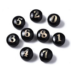 Черный Бусины лэмпворк , золотой металл обвитыми, плоские круглые с номером, чёрные, 5.5x8 мм, отверстие : 1 мм