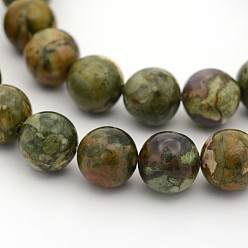 Rhyolite Jasper Natural Rhyolite Jasper Round Bead Strands, 12mm, Hole: 1mm, about 16pcs/strand, 7.5 inch