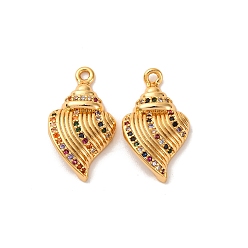 Настоящее золото 18K Латунные микро проложить кубического циркония подвески, форма раковины, долговечный, без никеля , реальный 18 k позолоченный, 21x12x4 мм, отверстие : 1.5 мм