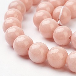 Light Salmon Natural Mashan Jade Round Beads Strands, Dyed, Light Salmon, 10mm, Hole: 1mm, about 41pcs/strand, 15.7 inch