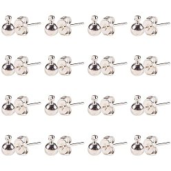 Silver Brass Post Earring Findings, with Loop, Nickel Free, Silver, Pin: 0.8mm, 16x4mm, Hole: 1mm