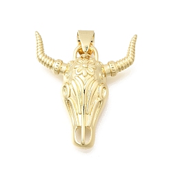 Настоящее золото 18K Латунные подвески, крупный рогатый скот прелести, реальный 18 k позолоченный, 26x22x6 мм, отверстие : 3x4.5 мм