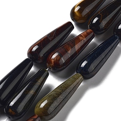 Тигровый глаз Натуральные бусины 3-цвета «тигровый глаз», окрашенные, слеза, 30~30.5x10~10.5 мм, отверстие : 1.4 мм, около 6 шт / нитка, 7.13~7.20 дюйм (18.1~18.3 см)