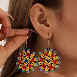 Желтый Серьги-подвески из цветочного стекла ручной работы, золотые, желтые, 63x43 мм