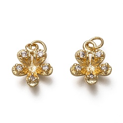 Echt 18 k vergoldet Messing micro pave klar zirkonia charme, langlebig überzogen, mit Ringe springen, Blume, echt 18 k vergoldet, 14x11x4 mm, Sprungring: 5x1 mm, 3 mm Innen Durchmesser